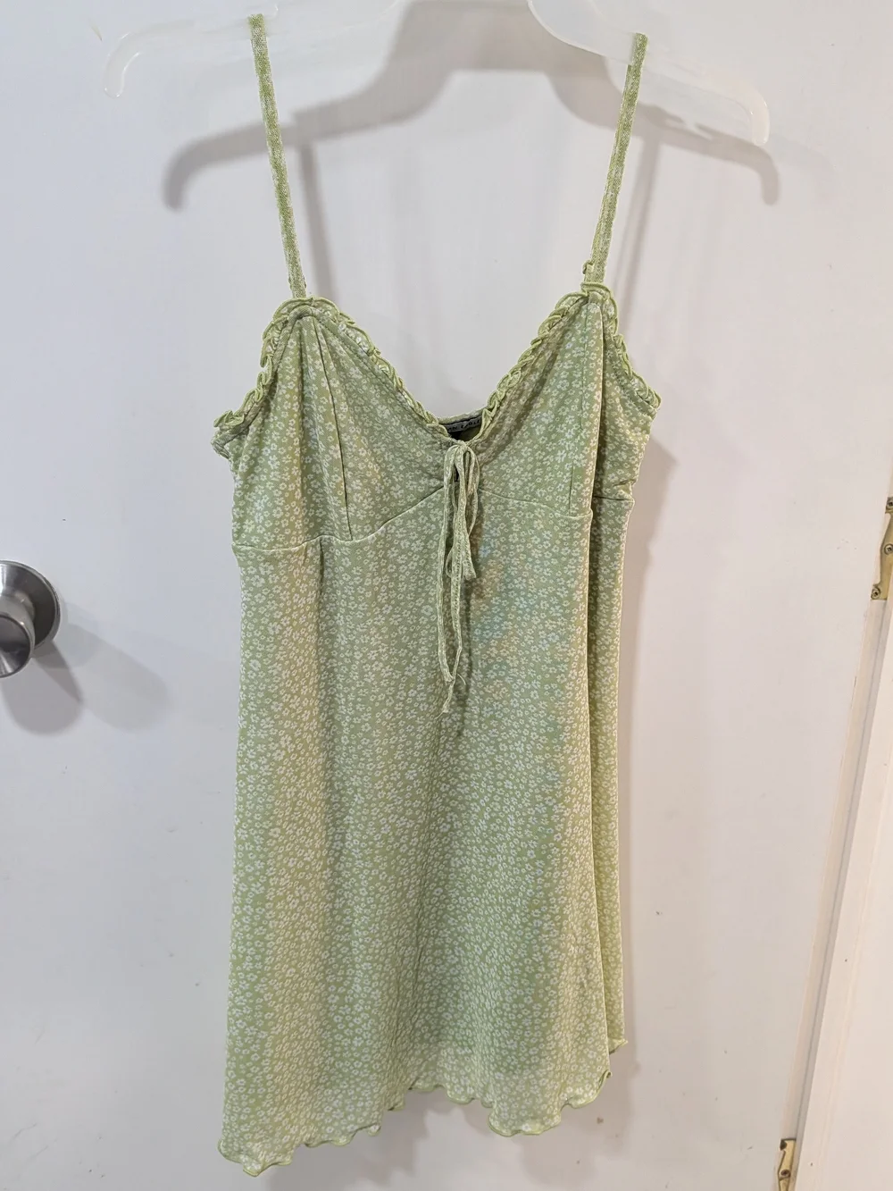 American Eagle Outfitters Light Green Floral Slip Tie-Front Sundress
